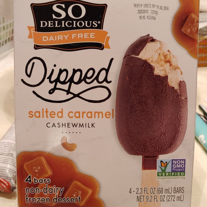 photo of So Delicious Dairy Free Dipped Salted Caramel Cashewmilk Ice Cream Bars shared by @tailsfromafield on  29 Mar 2023 - review