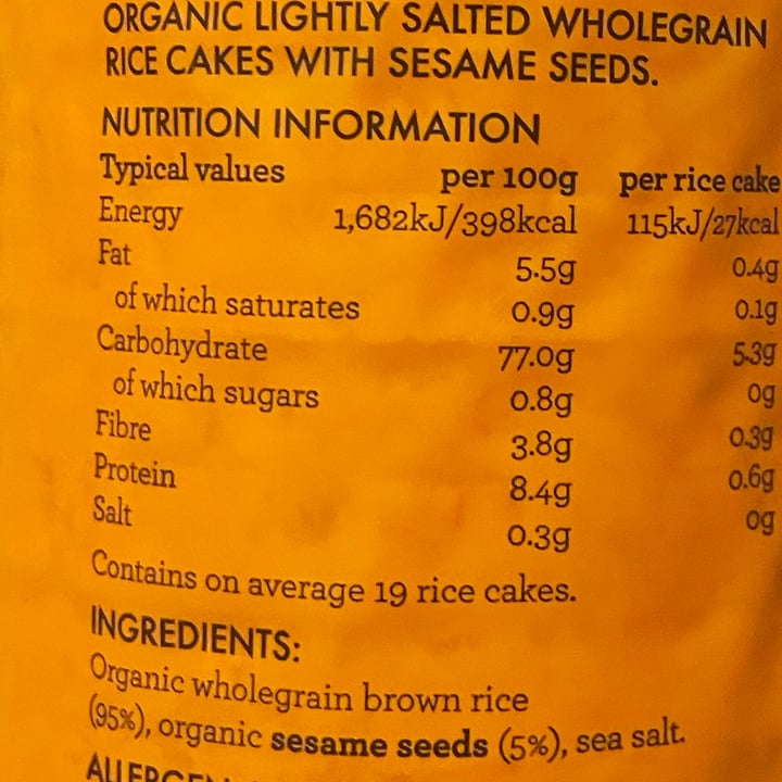 photo of Kallo Organic sesame seed wholegrain rice cakes shared by @bryanvegan on  23 Feb 2023 - review