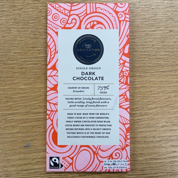 photo of Marks & Spencer Food (M&S) Single Origin Dark Chocolate 75% shared by @appleappleamanda on  03 Feb 2023 - review