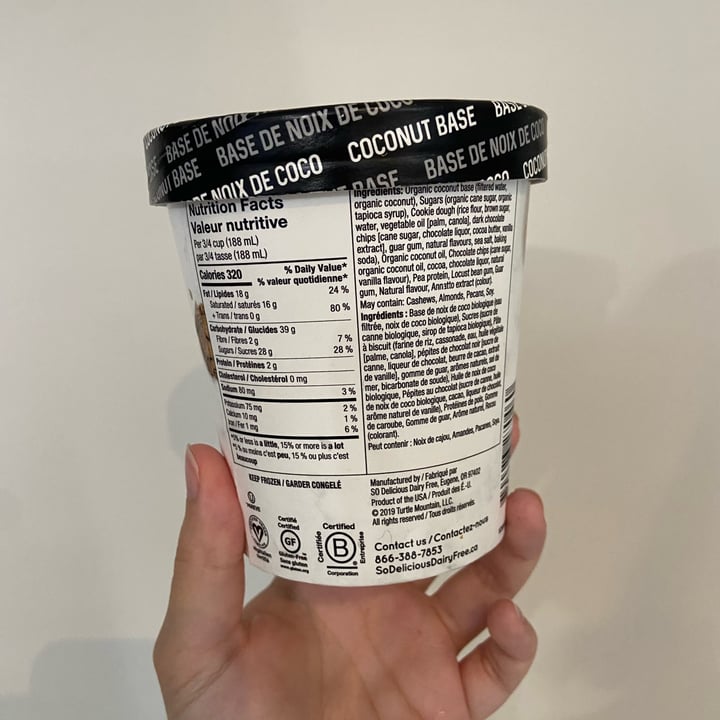 photo of So Delicious Dairy Free Cookie Dough Coconutmilk Frozen Dessert shared by @veggie-meg on  30 Jun 2023 - review