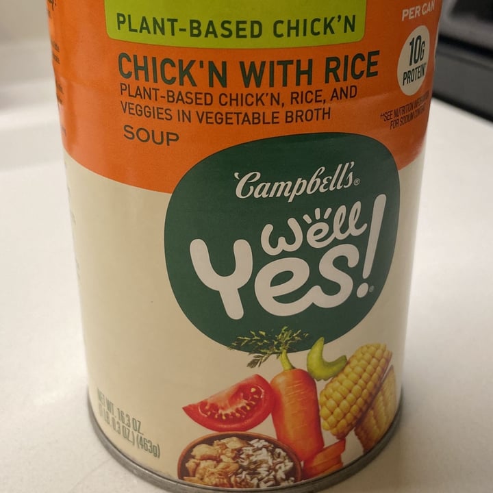 photo of Campbell's Well Yes! Plant-Based Chick'n Rice Soup shared by @pintocarolineluc on  24 Jan 2023 - review
