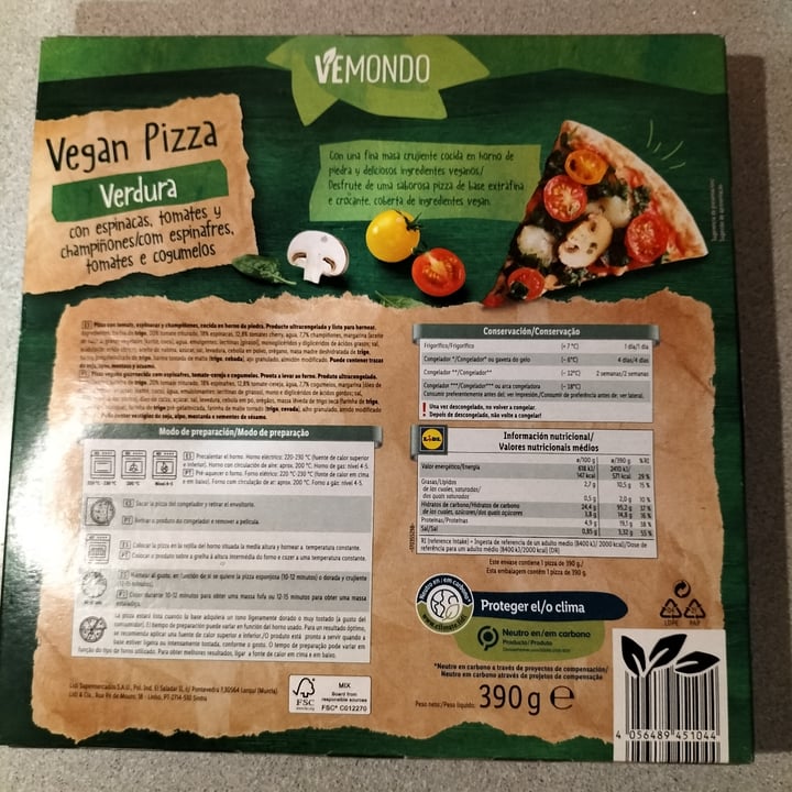 photo of Vemondo vegan pizza verdura shared by @javisanx on  11 Jun 2023 - review