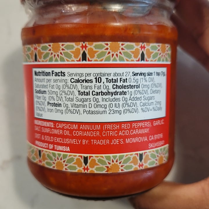 photo of Trader Joe's Harissa paste shared by @theveglife on  28 May 2023 - review