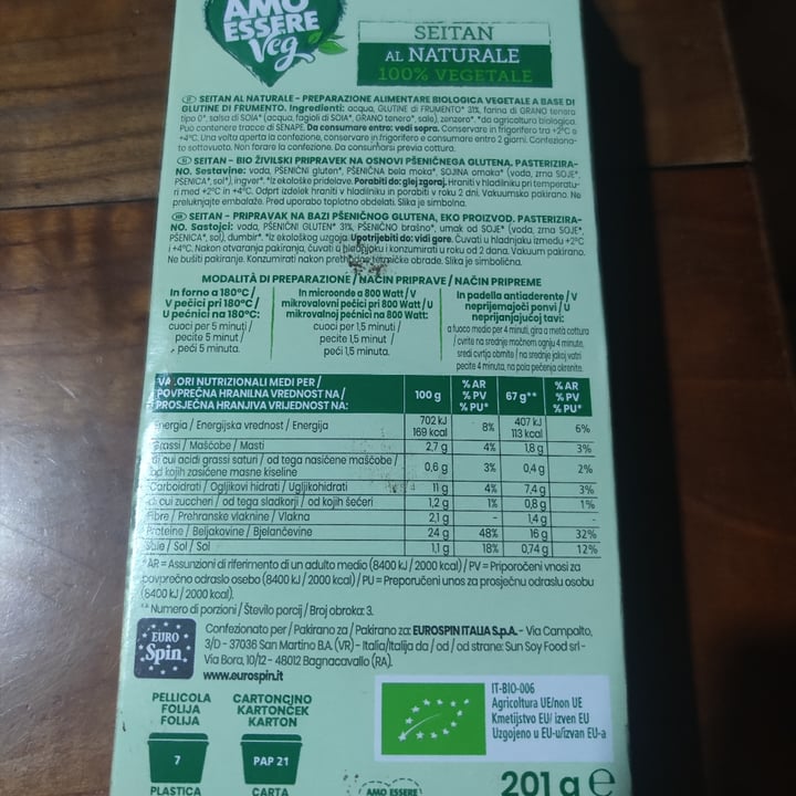 photo of Amo Essere Veg seitan al naturale shared by @susyvet on  16 May 2023 - review