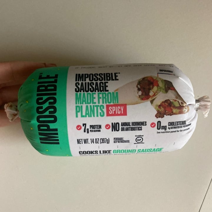 photo of Impossible Foods Impossible Sausage (Ground - Spicy) shared by @taysavage on  03 Jul 2023 - review