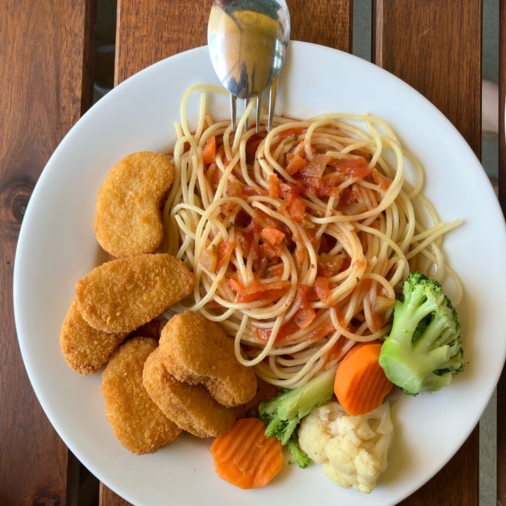 photo of IKEA Restaurant Plant Based nuggets with organic spaghetti shared by @veganhubby on  17 Jan 2023 - review