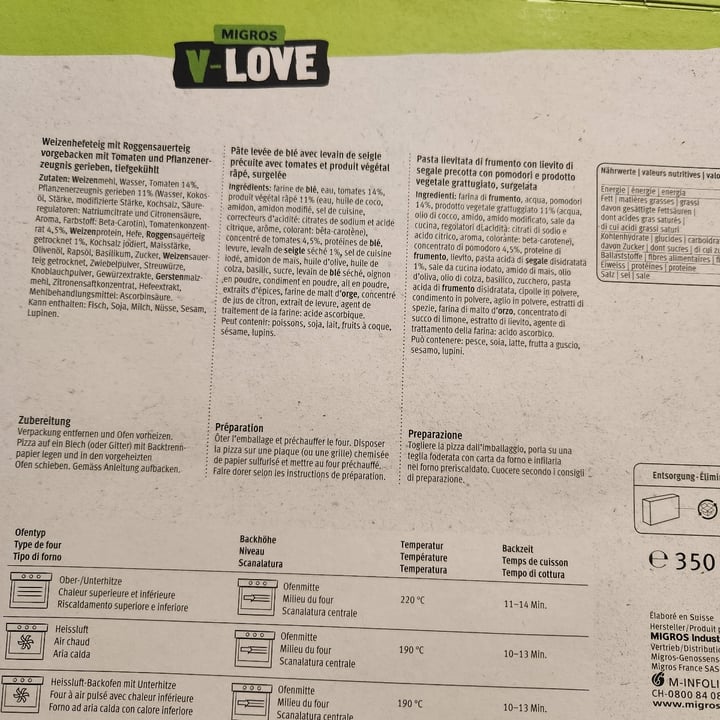 photo of Migros V-Love Pizza Margherita shared by @shalashaska on  30 Apr 2023 - review