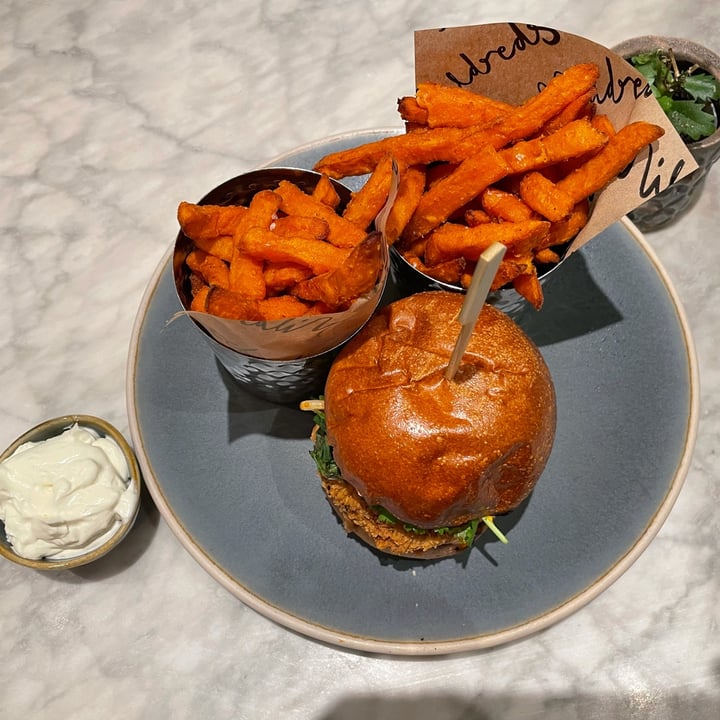 photo of Mildreds Restaurant Korean fried chick’n* burger, kimchi, fragrant herb mix, gochujang mayo shared by @bryanvegan on  01 Jan 2023 - review