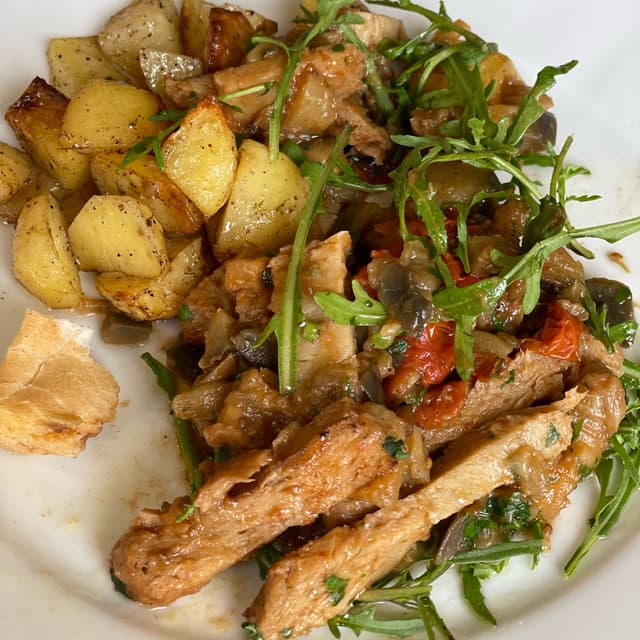 Photo of the dish “Seitan alle melanzane e pomodoro fresco”