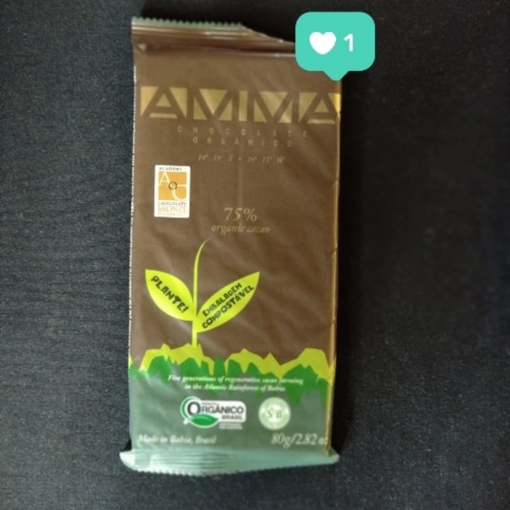 photo of AMMA Chocolate 75% Organic Cacao shared by @simnaotalvez on  01 May 2023 - review