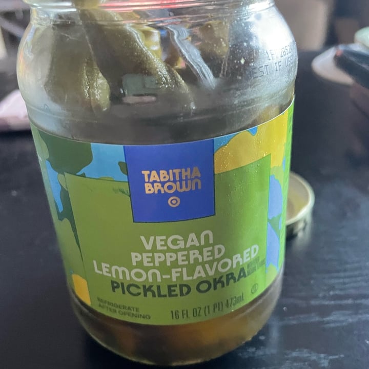 photo of Tabitha Brown vegan peppered lemon-flavored pickled okra shared by @housej on  23 Feb 2023 - review