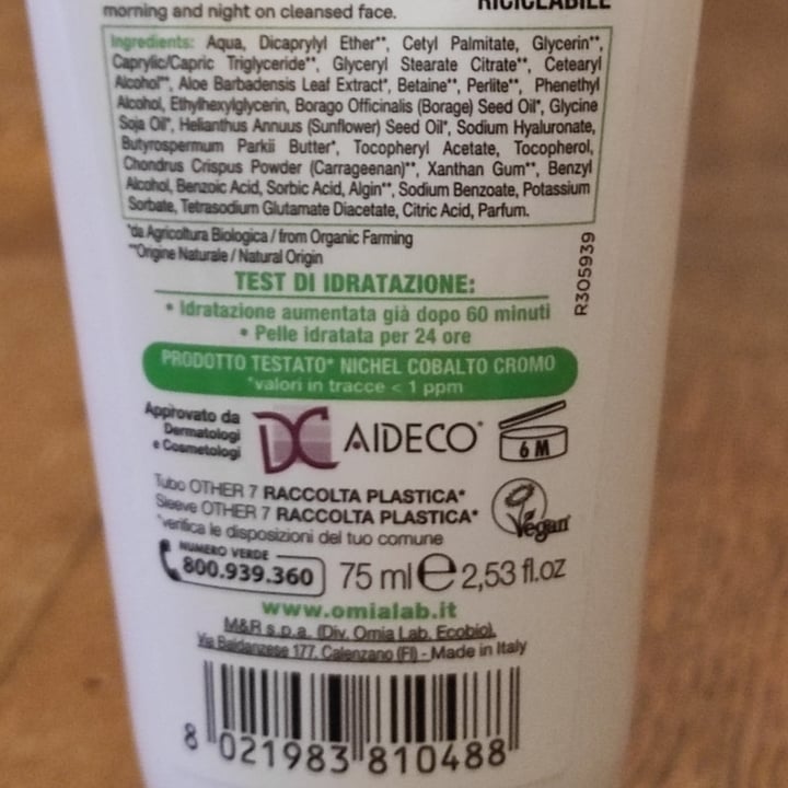 photo of Omia Laboratoires Crema Viso Idratante Equilibrante aloe vera shared by @tuscanvegan on  02 May 2023 - review