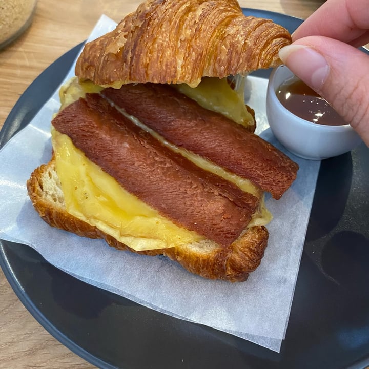 photo of Alex Gooch Bakery and Cafe Cheese and bacon filled croissant with maple syrup (vegan) shared by @partyinthekitchen on  03 Jun 2023 - review