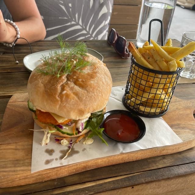 Photo of the dish “Chicken Burger and chips”