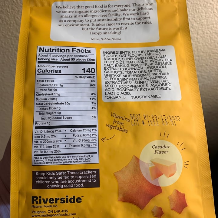 photo of Made Good Star puffed Crackers Cheddar Flavour shared by @onehungryvegan on  23 Feb 2023 - review