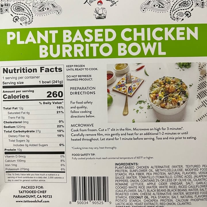 photo of Tattooed Chef plant based chicken burrito bowl shared by @vegangma on  28 Mar 2023 - review