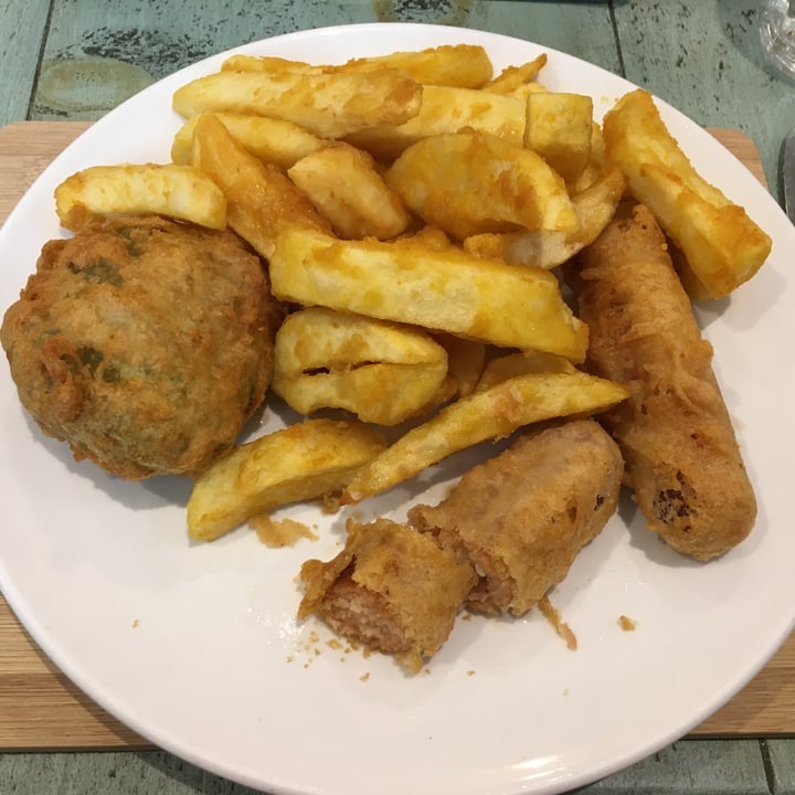 photo of Greg & Lou's. Serving you great food since 2002 battered vegan sausage and chips shared by @vegan-angel on  23 Feb 2023 - review