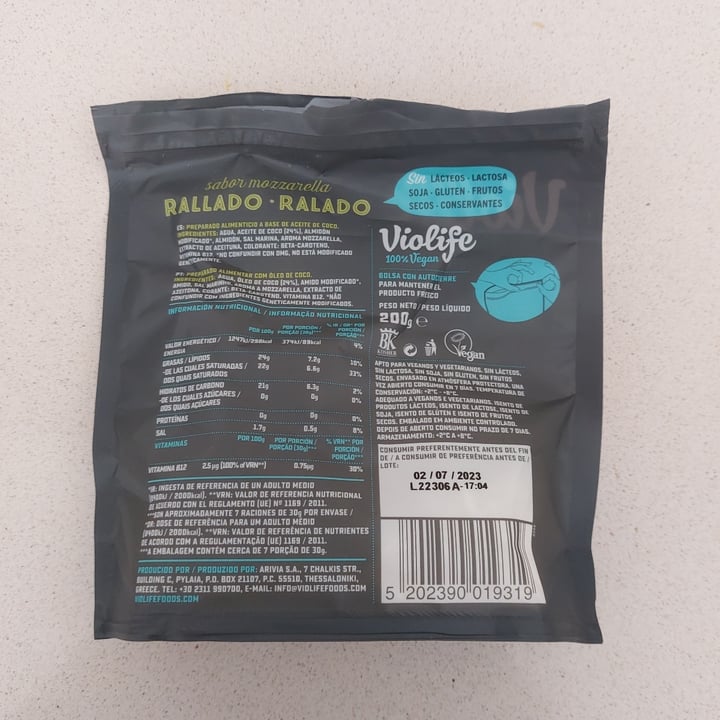 photo of Violife Queso Rallado sabor a Mozzarella shared by @raquelplata on  09 Feb 2023 - review