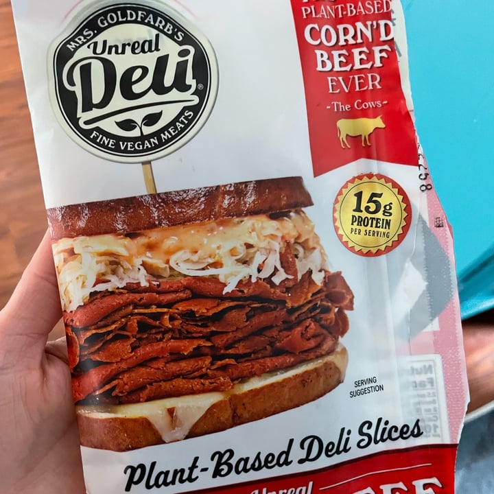 photo of Mrs. Goldfarb’s Unreal Deli Unreal Corn’d Beef Plant Based Deli Slices shared by @clarendiee on  31 Mar 2023 - review