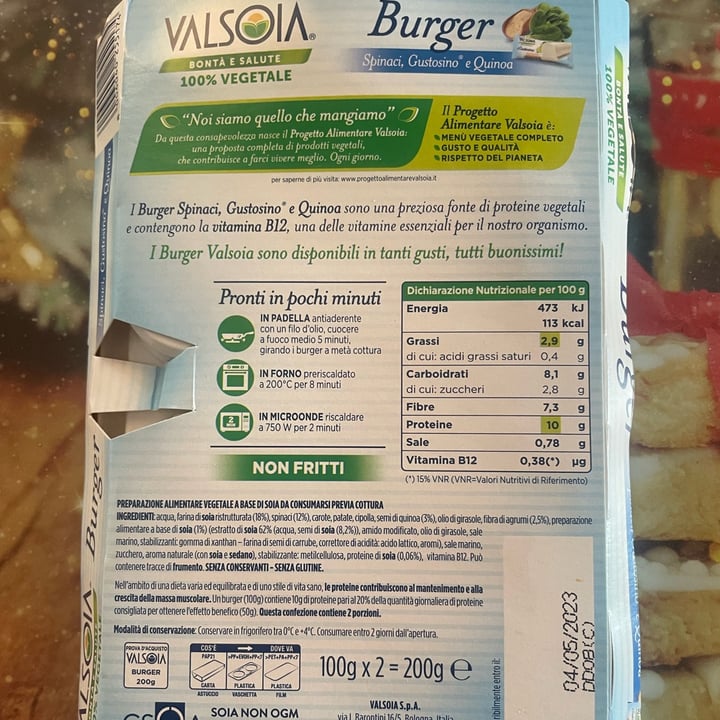 photo of Valsoia Burger spinaci, gustosino e quinoa shared by @ammi on  18 Mar 2023 - review