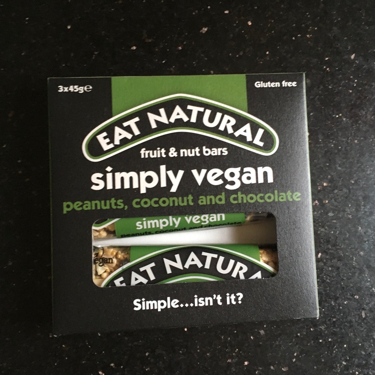 Eat natural fruit & nut bar simply vegan peanuts, coconut and chocolate