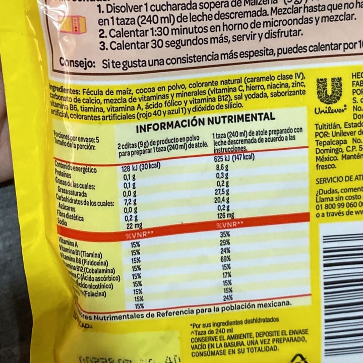 photo of Maizena Atole sabor chocolate shared by @veggiedann on  29 Apr 2023 - review