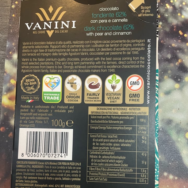 photo of Vanini Cioccolato fondente 62% con pera e cannella shared by @ammi on  25 Feb 2023 - review