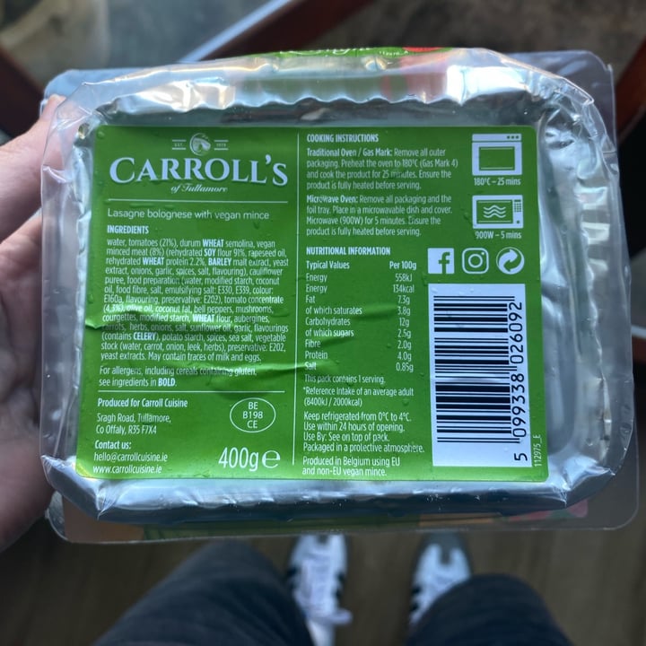 photo of Carroll’s of Tullamore Vegan Lasagne shared by @smhal on  09 Aug 2023 - review