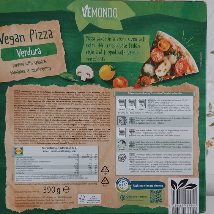 photo of Vemondo Vegan Pizza Verdura with Spinach, Tomatoes & Mushrooms shared by @teresa62 on  15 Jan 2023 - review