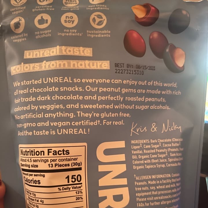 photo of UNREAL Dark Chocolate covered peanuts shared by @swedash on  14 Feb 2023 - review