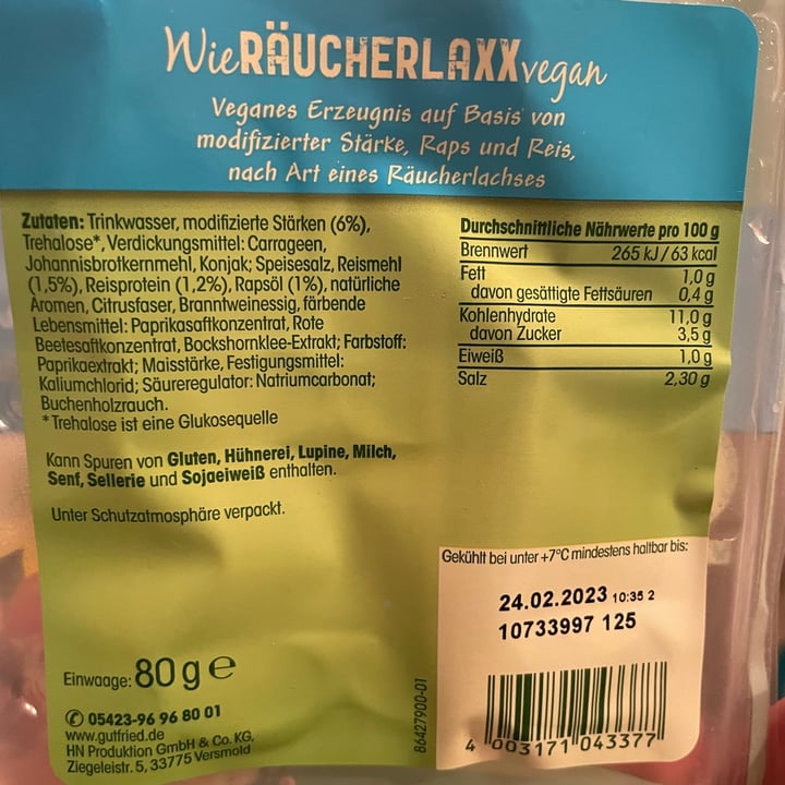 photo of Gutfried Wie Räucherlaxx vegan shared by @julyn on  01 Feb 2023 - review