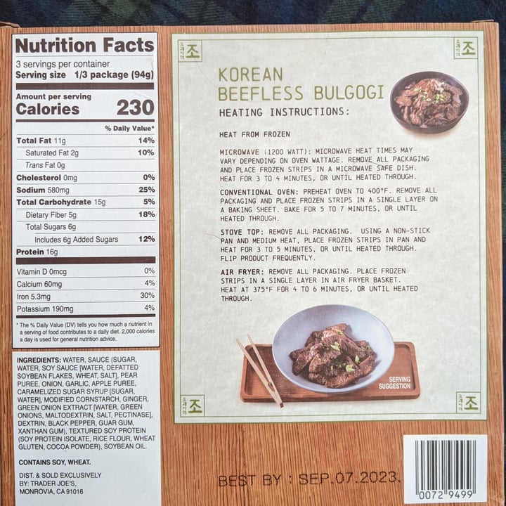 photo of Trader Joe's Korean Beefless Bulgogi shared by @oolaf-13 on  24 Dec 2022 - review