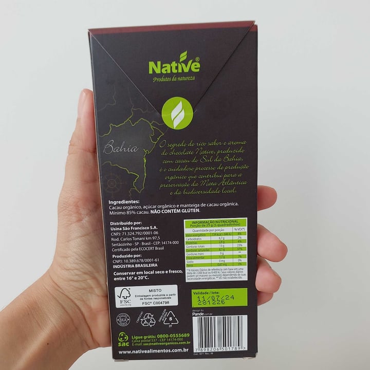 photo of Native Chocolate orgânico 85% shared by @bcmartins82 on  20 Feb 2023 - review