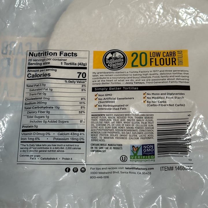 photo of La Tortilla Factory Low Carb Flour Tortillas shared by @vlhrubcd522p on  31 May 2023 - review