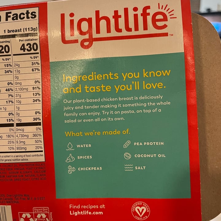 photo of Lightlife plant-based chicken breasts shared by @oshmorethstorm on  16 Mar 2023 - review