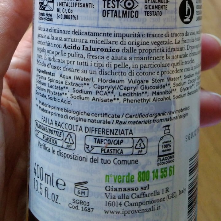 photo of I Provenzali Acqua micellare biologica Argan shared by @manoveg on  03 Aug 2023 - review