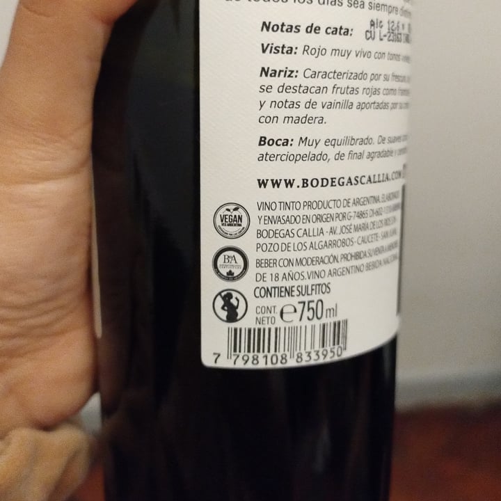 photo of Bodega Callia Vino Malbec shared by @purpleveg on  24 Jul 2023 - review