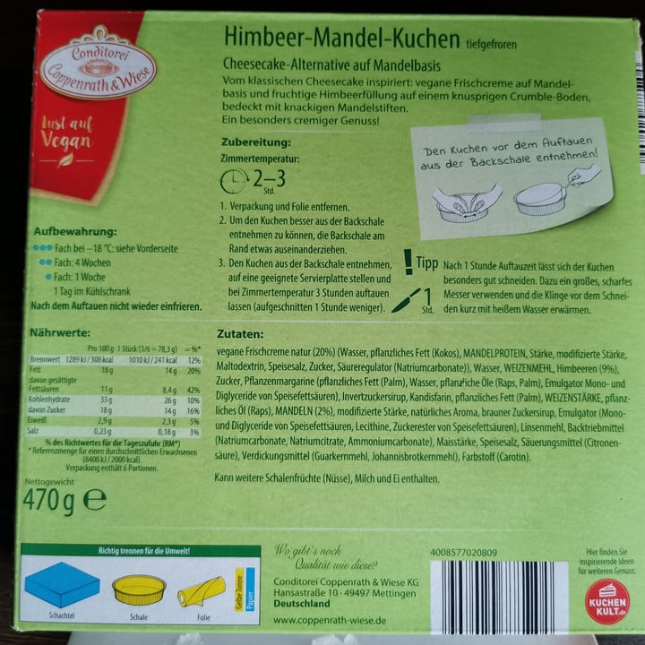 photo of Conditorei Coppenrath & Wiese Himbeer Mandel Kuchen shared by @tzschoppi on  30 Jan 2023 - review