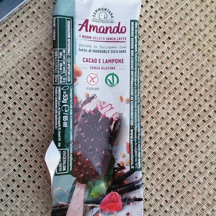 photo of Amando stecco con gelato alla vaniglia variegato al lampone con copertura al cacao con granella di mandorle siciliane shared by @alevale on  23 Jul 2023 - review
