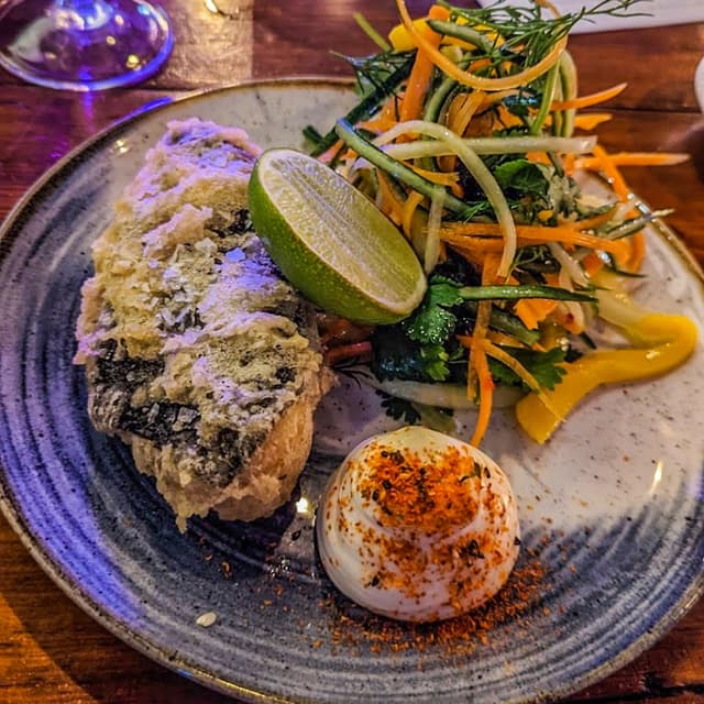 Photo of the dish “Tempura "sea bream", mango & dill salad, togarashi mayo.”