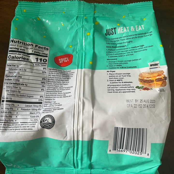 photo of Impossible Foods Spicy Sausage Patties shared by @vegangma on  27 Mar 2023 - review