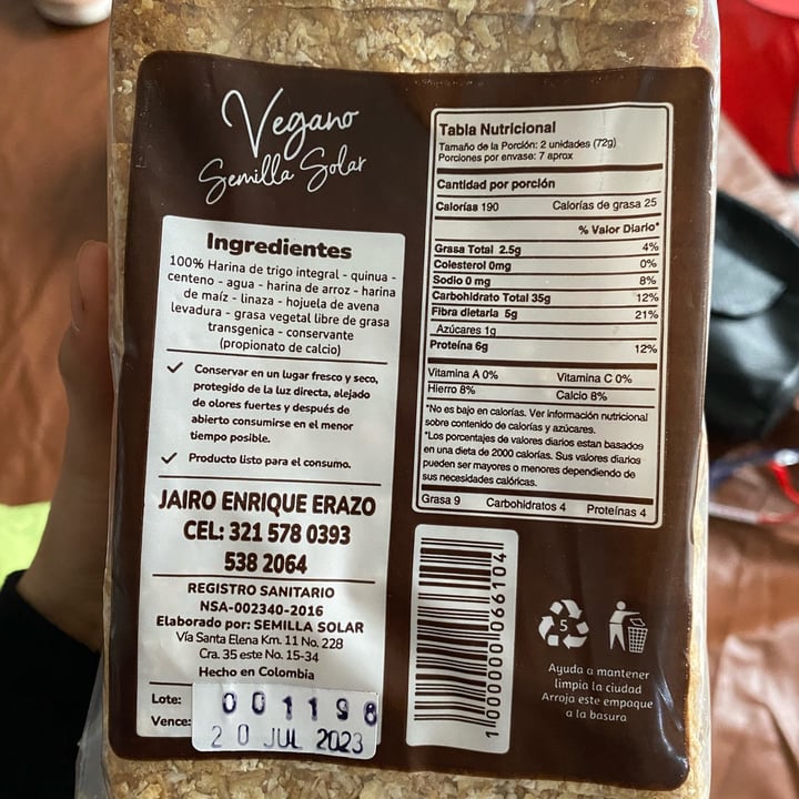 photo of Vegano semilla solar pan siete granos shared by @diarydeunahada on  21 Jun 2023 - review