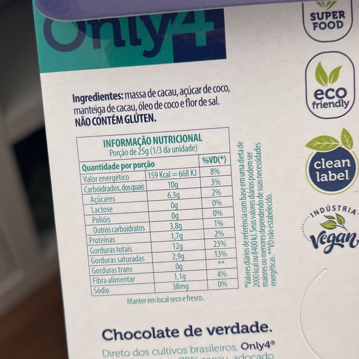 photo of Only4 Chocolate 70% com açúcar de coco shared by @georginamustafa on  20 Apr 2023 - review