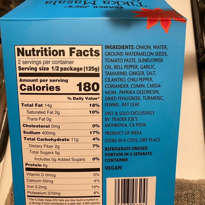 photo of Trader Joe's Tikka Masala Curry Sauce shared by @ivyridgevegan on  04 Jul 2023 - review