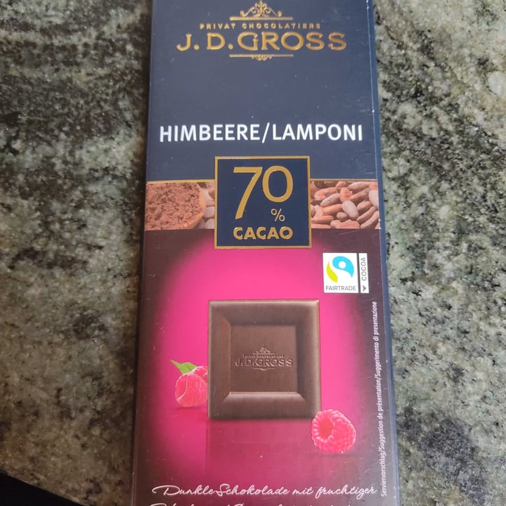 photo of J. D. Gross Cioccolato 70% cacao lamponi shared by @claudyoli on  15 May 2023 - review