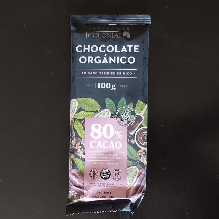 photo of Chocolate Colonial Chocolate Orgánico 80% Cacao shared by @vaninaza on  12 Apr 2023 - review
