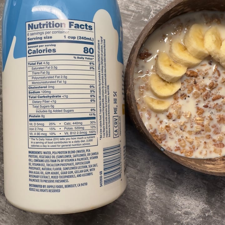 photo of Ripple Foods Unsweetened Original Plant-Based Milk shared by @berryveganplanet on  26 Feb 2023 - review