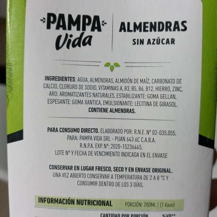 photo of Pampa Vida Leche de Almendras Sin Azúcar shared by @tammygomez on  06 Mar 2023 - review