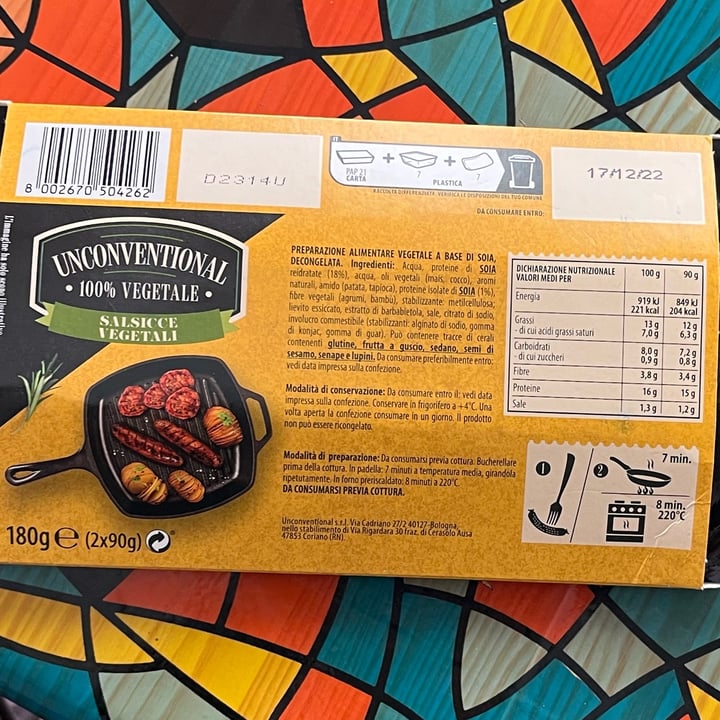 photo of Unconventional Salsicce Vegetali - Sausages shared by @rica-r on  17 Dec 2022 - review
