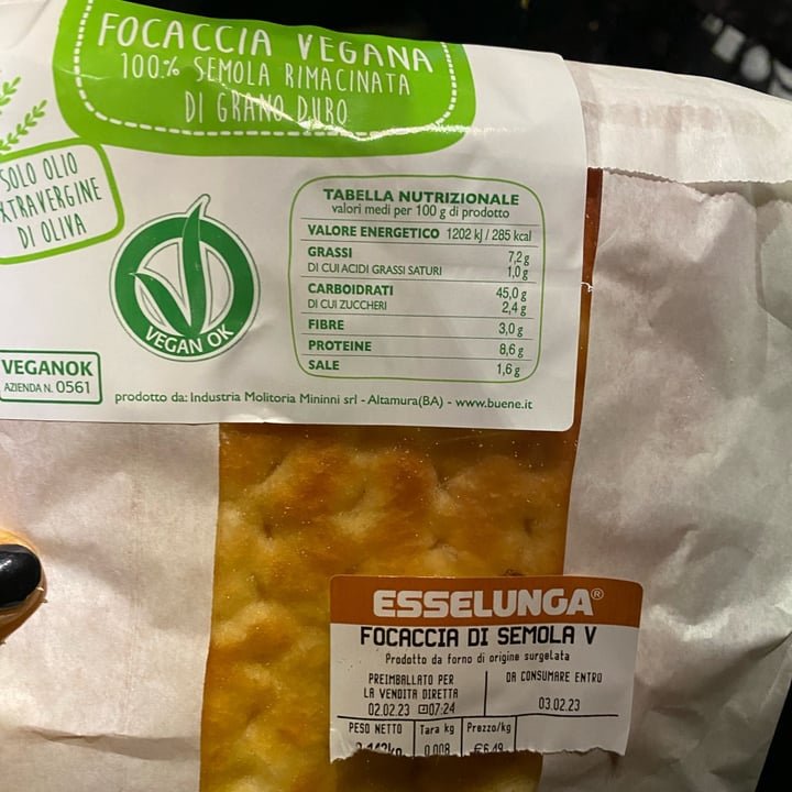 photo of  Esselunga Focaccia vegana di semola. Esselunga shared by @topacieca on  02 Feb 2023 - review